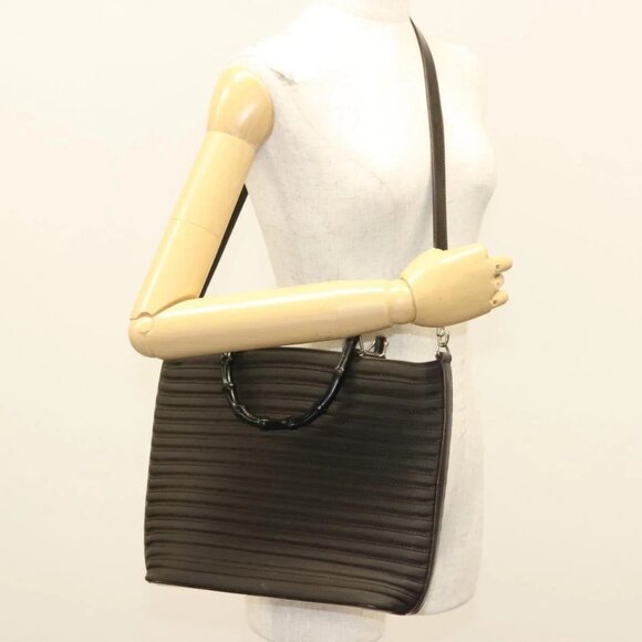 GUCCI Bamboo Hand Bag Nylon Leather 2way Brown Silver 000 1998 0588 Auth - Picture 1 of 16